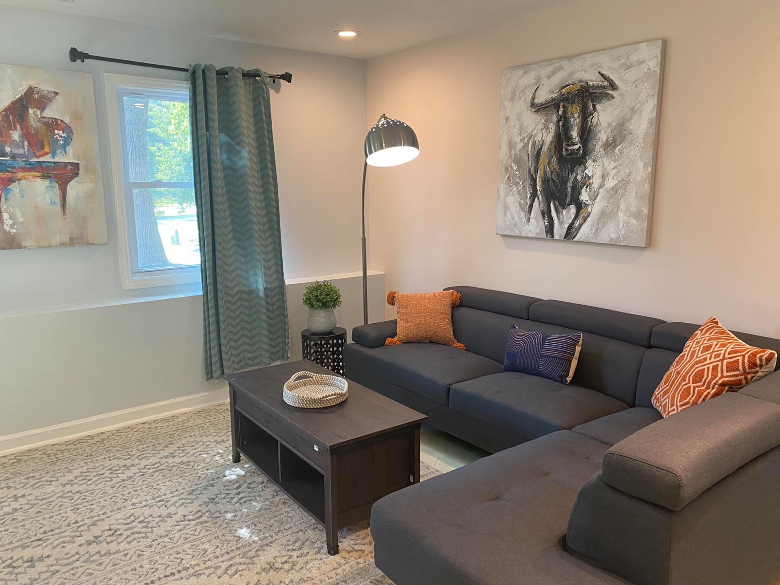 Bright staged living room prepared for sale
